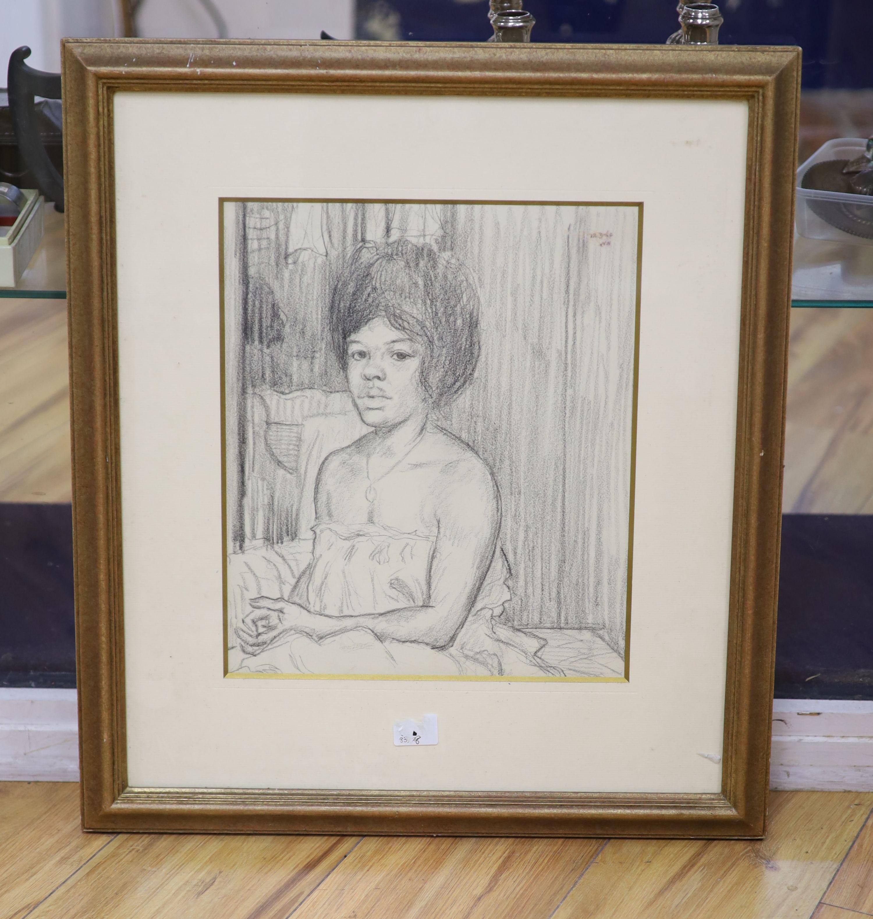 Clifford Hall (1904-1973), pencil drawing, Portrait of a black girl, signed and dated 12 3 64, 33 x 28cm